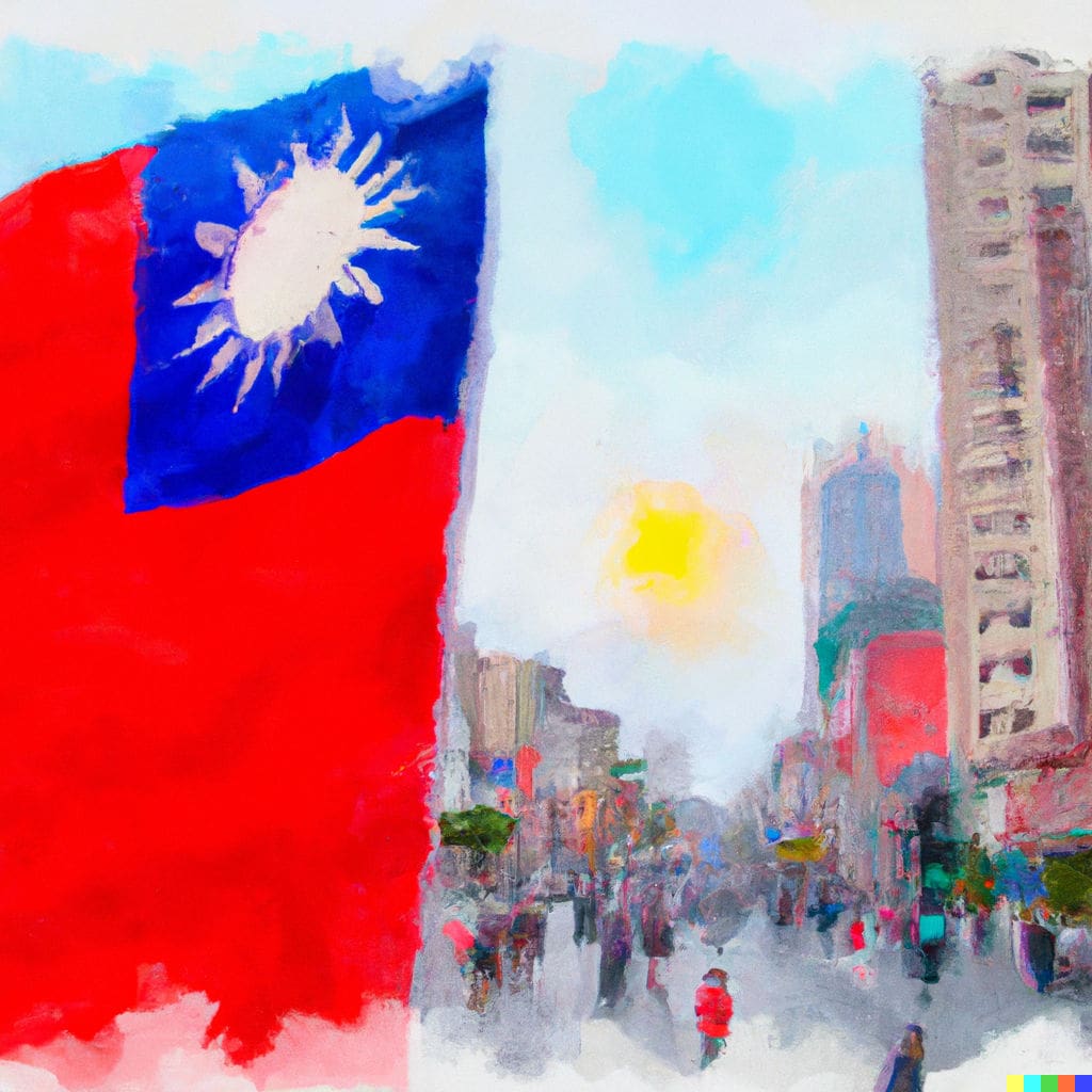 DALL-E Image of Flag and Downtown Taiwan