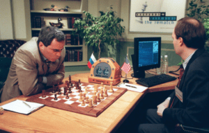 Photo: The 1997 rematch between chess Garry Kasparov and IBM's computer Deep Blue. It was the first time a current world champion had lost a match to a computer under tournament conditions. 